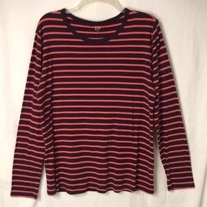 GAP Women’s Striped Tee Wine/Peach XXL Long Sleeves Crew Neck EUC Fall